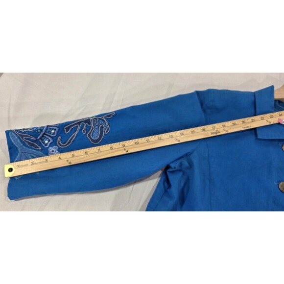 Chico’s Applique Jacket Ocean Blue Cotton Embroidered Lined Artsy Womens 2 Large - Picture 12 of 12